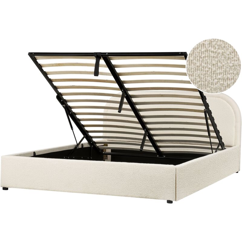 Beliani - Lit Double avec Rangement Moderne en Boucle 160 x 200 cm Beige Quillien