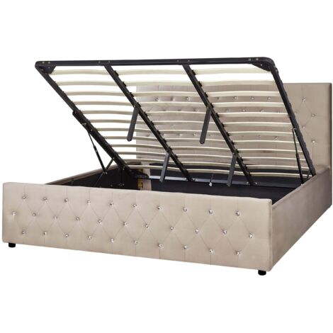 Lit Double avec Sommier à Lattes et Coffre de Rangement 180 x 200 cm en Velours Taupe Amiens