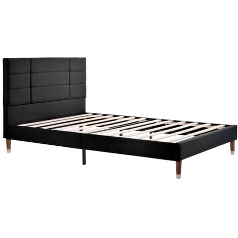 Lit double avec sommier à lattes140x200cm avec tête de lit en lin noir (matelas non inclus)