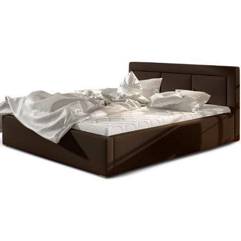 Lit double avec sommier Berlino - Simili cuir rembourré-Marron foncé-160x200