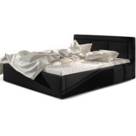 Lit double avec sommier Berlino - Simili cuir rembourré-Noir-140x200