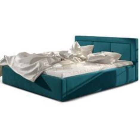 Lit double avec sommier Berlino - Velours rembourré-Bleu canard-160x200