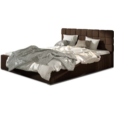Lit double avec sommier Kanda – Simili cuir capitonné-Marron foncé-160x200