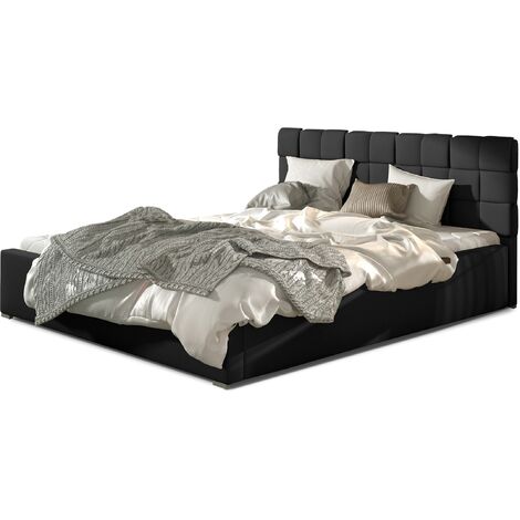 Lit double avec sommier Kanda – Simili cuir capitonné-Noir-140x200