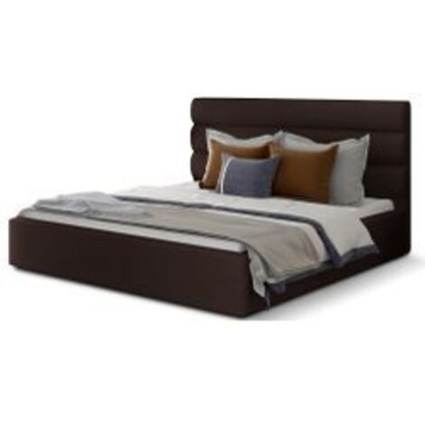 Lit double avec sommier Klarina - Simili cuir rembourré-Marron foncé-140x200