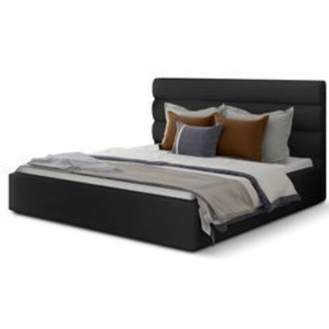 Lit double avec sommier Klarina - Simili cuir rembourré-Noir-140x200