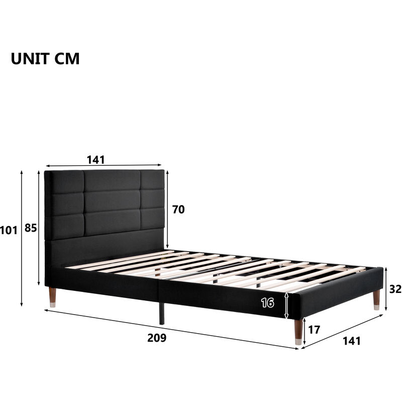 Azkoeesy - Lit adulte Lit capitonné, lit double avec sommier à lattes, cadre de lit capitonné 140x200cm avec tête de lit, en lin noir, (matelas non