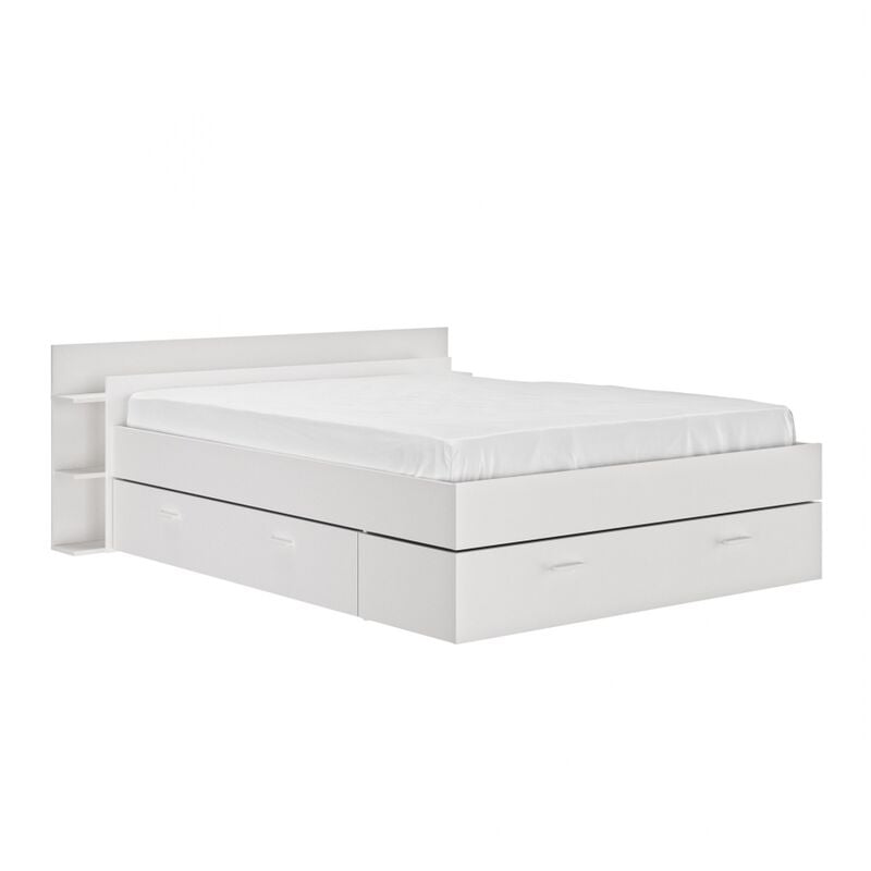 lit double avec tête de lit et tiroirs solan - blanc - 140 x 190 - blanc