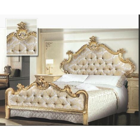 Lit double avec tête et pied de lit baroques en tissu damassé 172x212xh.165 cm