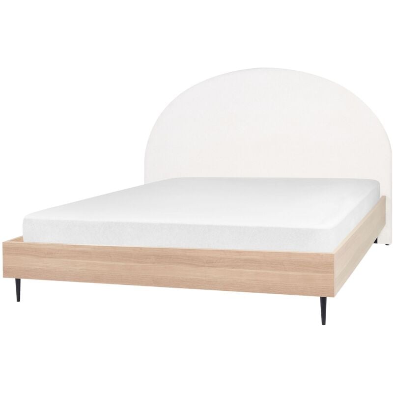 Lit Double avec Tête Rembourrée 180 x 200 cm en Tissu Blanc et Beige Millay