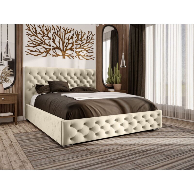Emporius - Lit double 200x200 avec tiroir de lit Monaco - Lit design Chesterfield - Beige (Monolith 02)