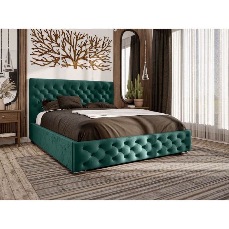 Emporius - Lit double 200x200 avec tiroir de lit Monaco - Lit design Chesterfield - Vert (Monolith 37)