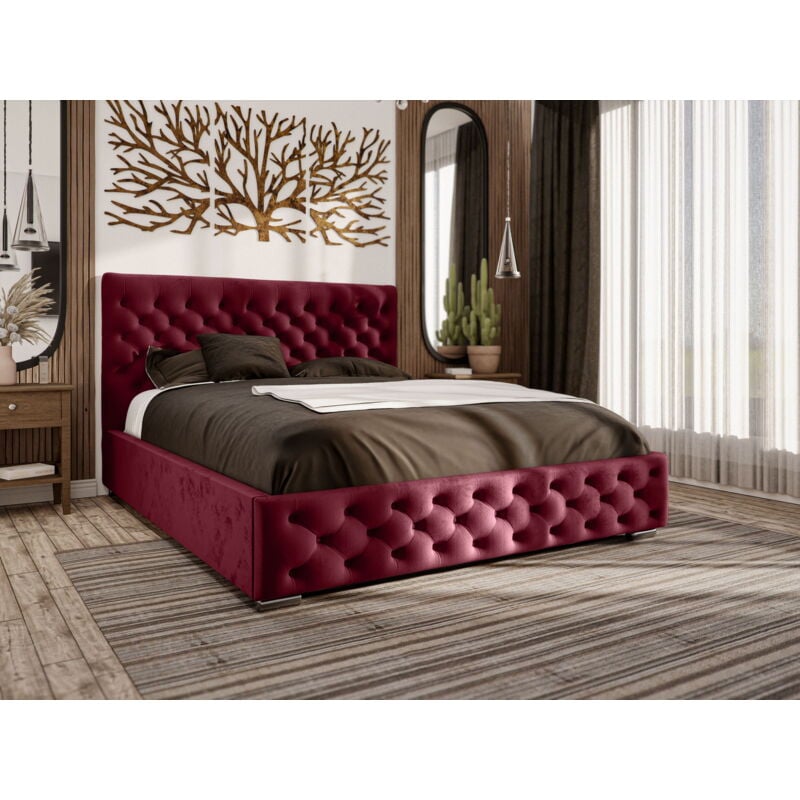 Emporius - Lit double 200x200 avec tiroir de lit Monaco - Lit design Chesterfield - Rouge (Monolith 59)