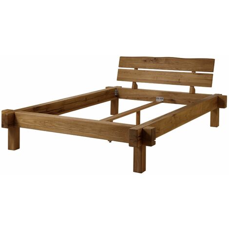 Lit double avec tiroirs 140x200 Chêne sauvage huilé Tabac JANGALI 310