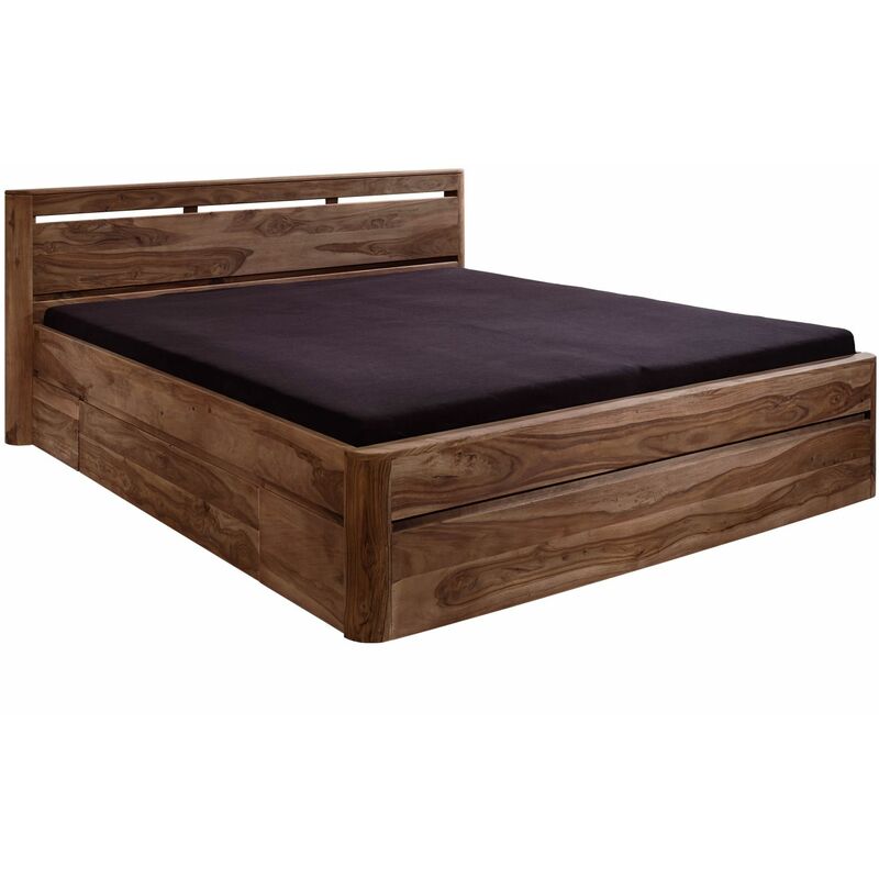 Massivmoebel24 - Lit double avec tiroirs 180x200 Palissandre teinté Smoked cherry toronto 154