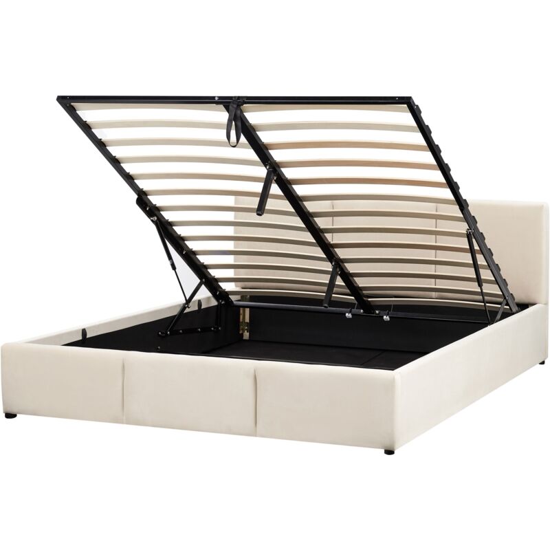 Beliani - Lit Double Beige Clair en Velours 160 x 200 cm avec Coffre Sous le Sommier Bousse