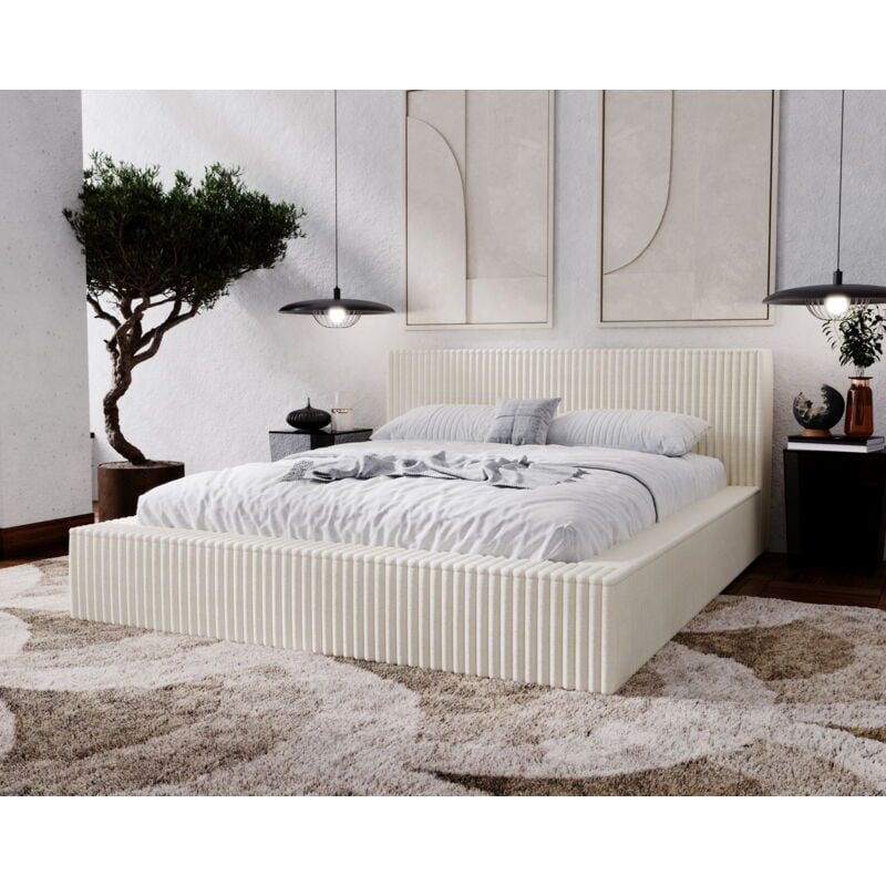 Emporius - Lit double 160x200 Buffy - Cadre de lit avec sommier à Lattes - Style, Design Lit rembourré - Beige (Vito 23)