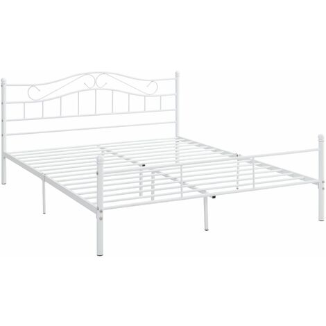 Lit double cadre en métal acier revêtu blanc avec sommier en métal 160 x 200 cm 030002666