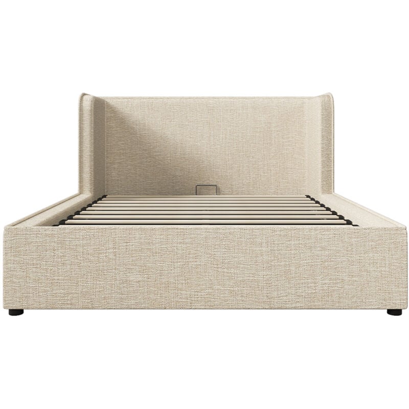 Gutent - Lit double capitonné 160 x 200 avec étagères et housse de sommier amovible, lin, beige