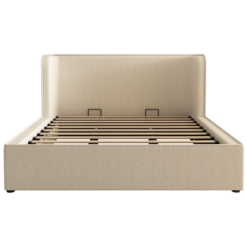 Gutent - Lit double capitonné 180 x 200 avec coussins et housse de sommier amovible, lin, beige