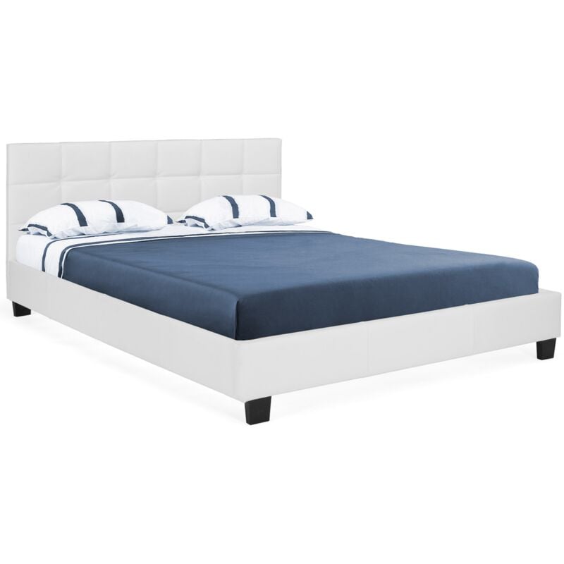 Lit double charlotte avec tête de lit et sommier 140 x 190 cm pvc blanc