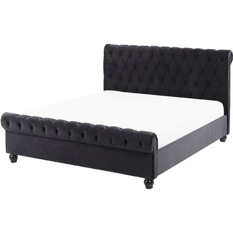 Lit Double Chesterfield en Velours Noir 140 x 200 cm Confortable avec Tendance Glamour pour Chambre Moderne ou Classique Beliani - Noir