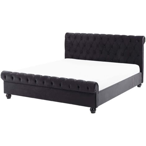 Lit Double Chesterfield en Velours Noir 160 x 200 cm Confortable avec Tendance Glamour pour Chambre Moderne ou Classique Beliani