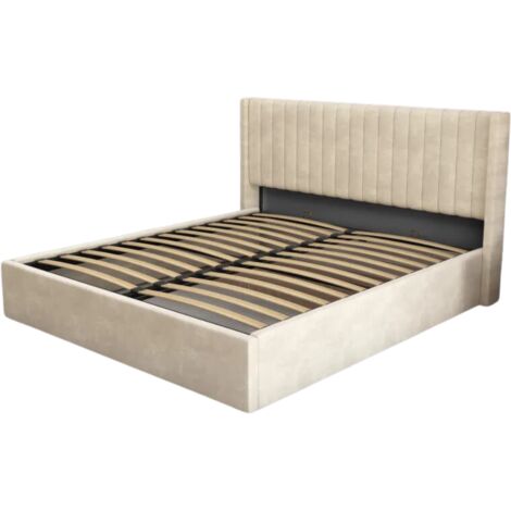 LIT DOUBLE COFFRE CAMILLE VELOURS BEIGE 140X190CM