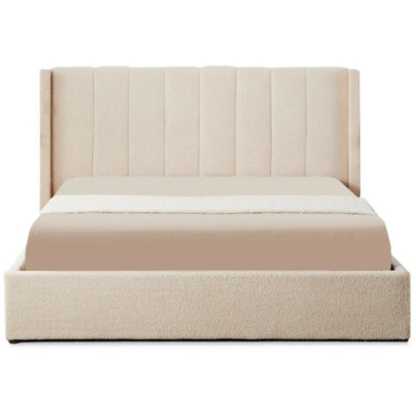 Lit Double Coffre Tissu Bouclette "Somia" 180x200cm Crème