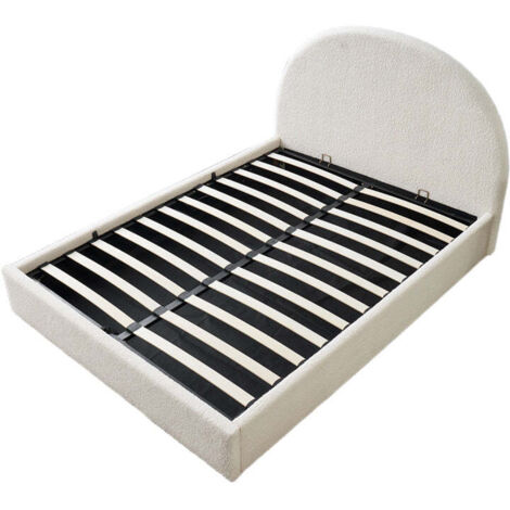 Lit Double Coffre VALENTINA – 180x200 cm – Tissu Doudou Blanc – Avec Grand Rangement