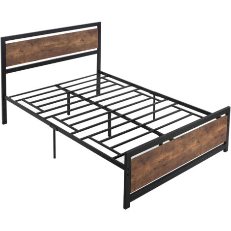 Lit double design industriel 140 x 190 cm VITTORE acier aspect bois