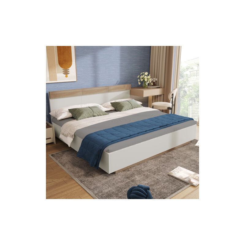 Lit double en bois Lit suspendu avec tête de lit en &Lattenrost-205x144x90.5 cm(L/L/H) Ensemble en Chêne Sonoma/Blanc(Sans Matelas)