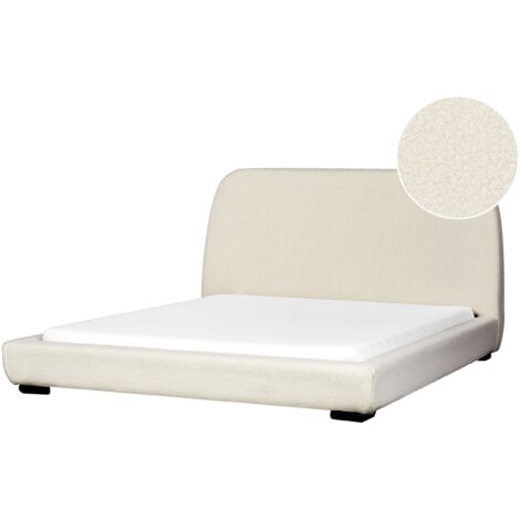 Lit Double en Bouclé 160 x 200 cm Rembourré Sommier Cadre de Lit Lattes Beige Roisel