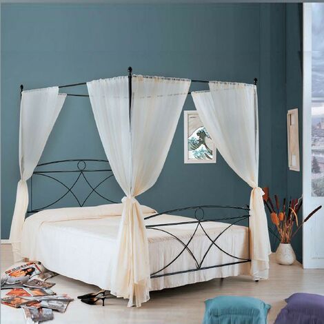 Lit double en fer avec baldaquin noir ALICE 166x208x h210 cm