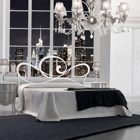 Lit double en fer avec cadre de lit en fer blanc CUPIDO 186x202x h133 cm