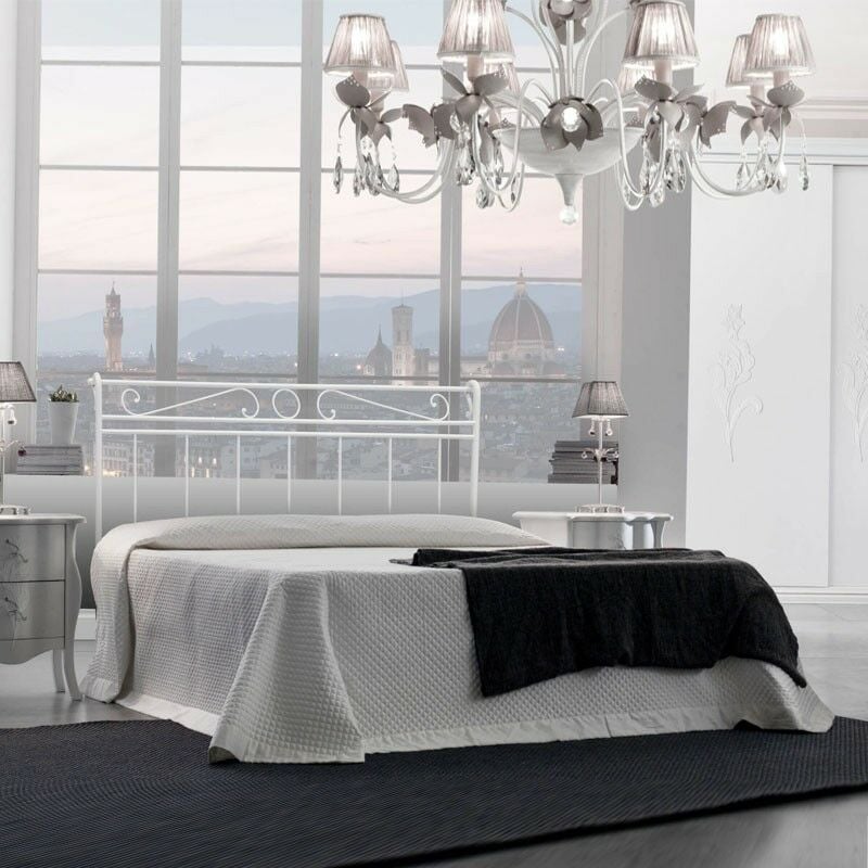 Iperbriko - Lit double en fer avec cadre de lit en fer blanc leonardo 170x202x h118 cm