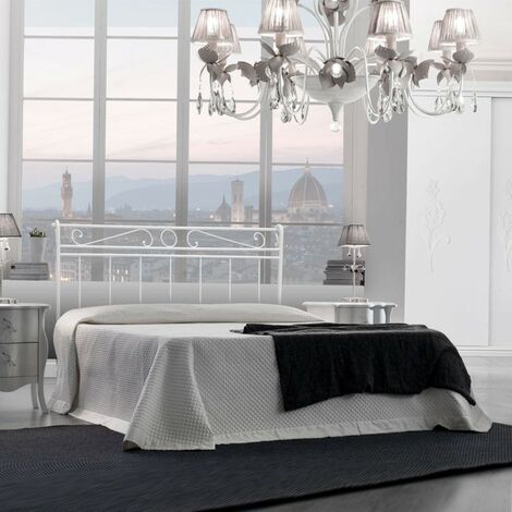 Lit double en fer avec cadre de lit en fer blanc LEONARDO 170x202x h118 cm