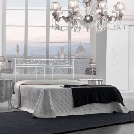 Lit double en fer avec cadre de lit en fer blanc LEONARDO 170x202x h118 cm