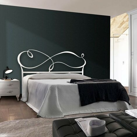 Lit double en fer avec cadre de lit en fer blanc NUVOLA 186x208x h126 cm