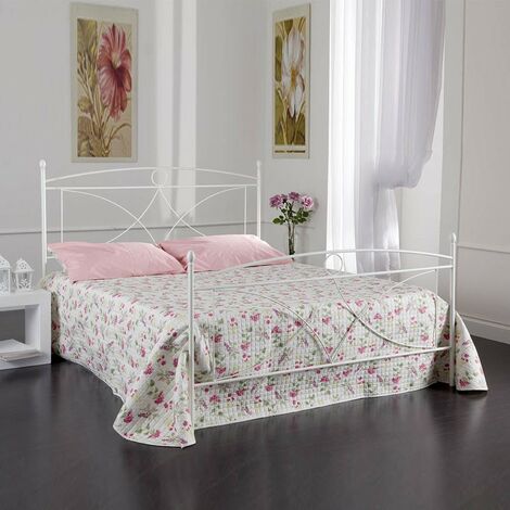 Lit double en fer avec pied de lit ALICE blanc 166x208x h128 cm