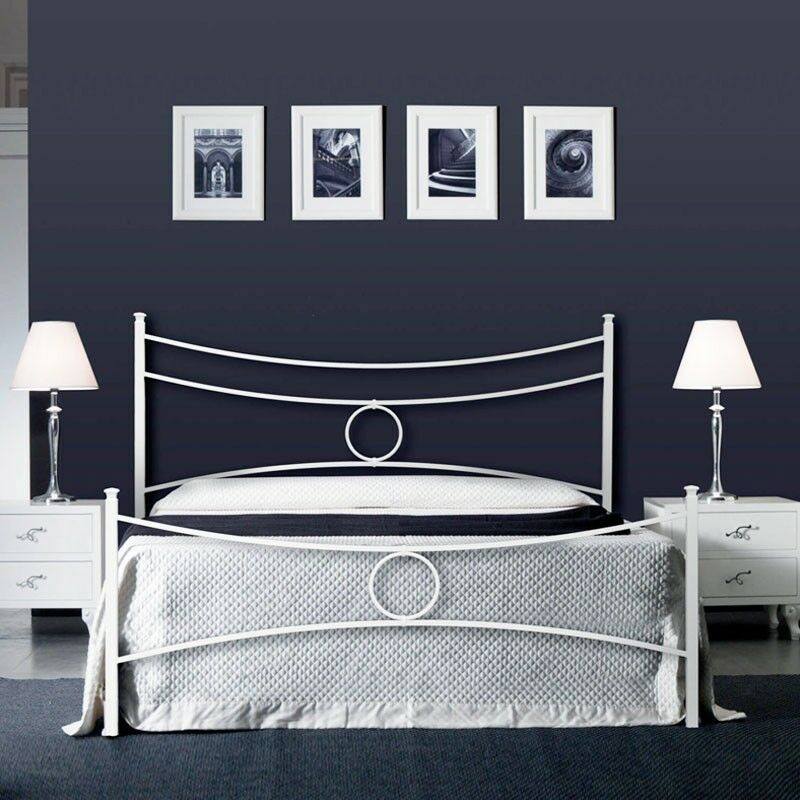 Lit double en fer avec pied de lit blanc CONCA 166x208x h117 cm