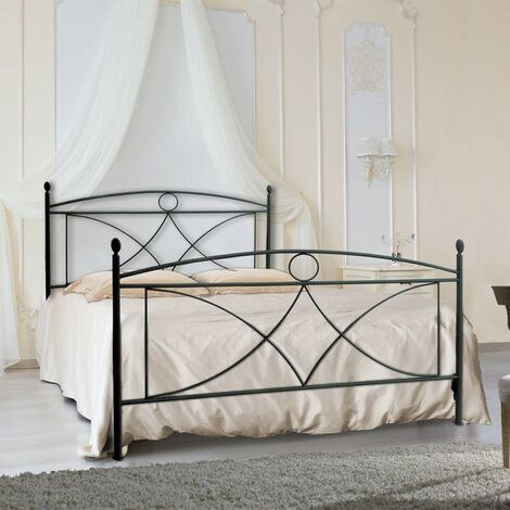 Lit double en fer avec pied de lit noir ALICE 166x208x h128 cm