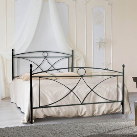 Lit double en fer avec pied de lit noir ALICE 166x208x h128 cm