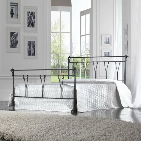Lit double en fer avec pied de lit PASTORAL noir 175x216x h116 cm