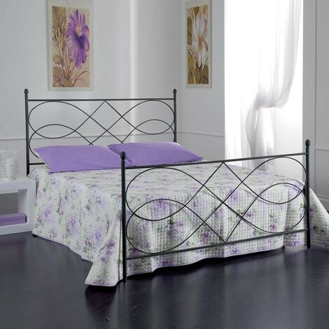 Lit double en fer avec pied de lit SOSPIRO Noir 166x208x h128 cm
