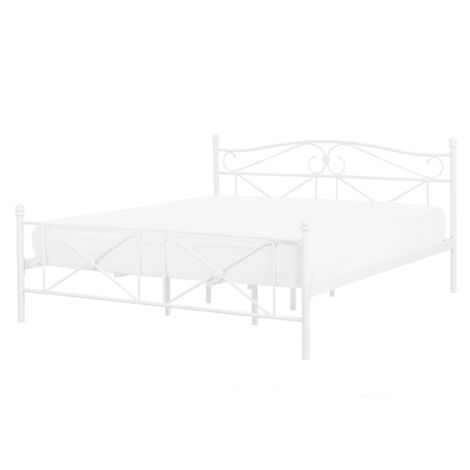 Lit Double en Métal Blanc 140 x 200 cm Ornaments Romantiques pour Chambre Contemporaine ou Boho Beliani
