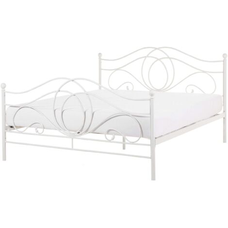 Lit Double en Métal Blanc 160 x 200 cm Elégant et Romantique pour Chambre au Style Moderne ou Boho Beliani