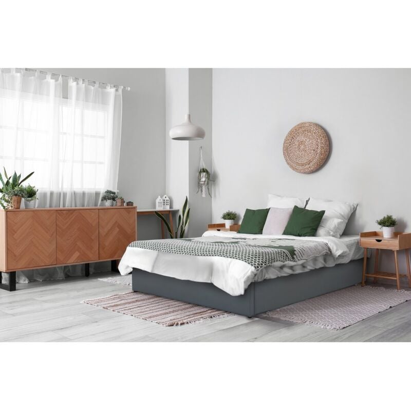 Habitat Et Jardin - Lit double en pvc avec coffre 'Ava' - 160 x 200 cm - Gris
