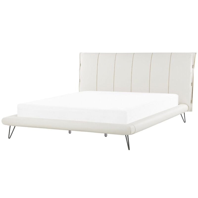 Beliani - Lit Double en Cuir pu Blanc 180 x 200 cm avec Sommier avec Haute Tête de Lit de Style Minimaliste pour Chambre Moderne ou Scandinave