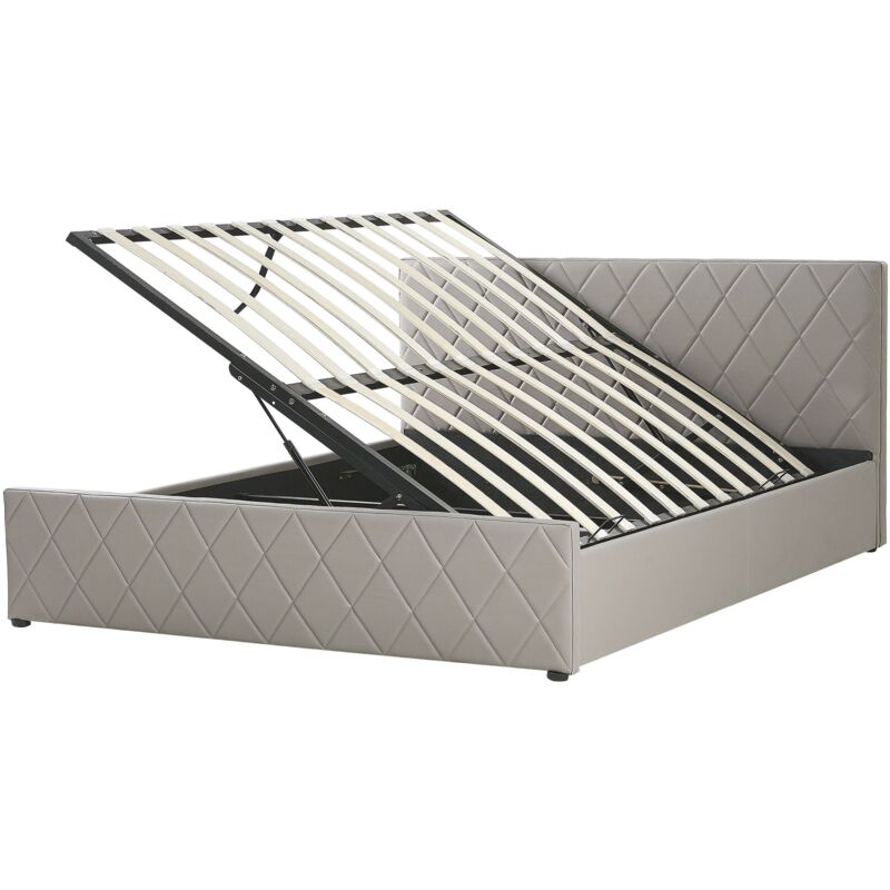 Lit Coffre avec Rangement en Cuir pu Gris Taupe 160 x 200 cm avec Sommier à Lattes et Haute Tête de Lit pour Chambre Moderne et Glamour Beliani